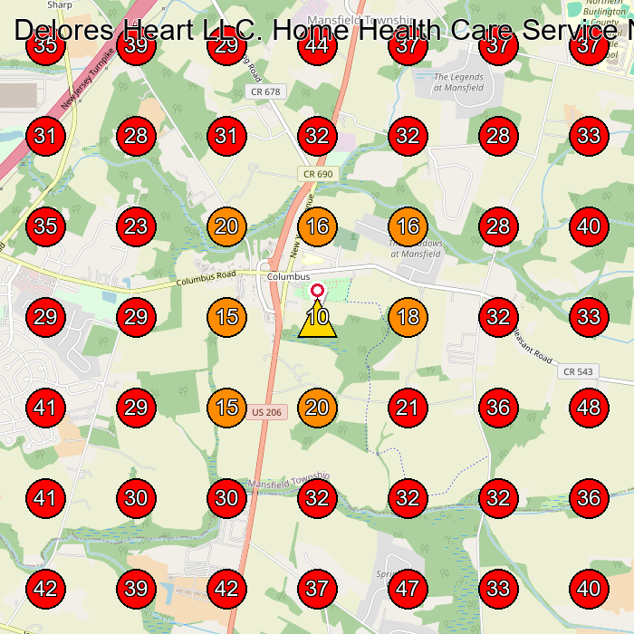 Delores Heart LLC. Home Health Care Service New Jersey GeoGrid visibility map for Home Health Care Service in Mt Holly